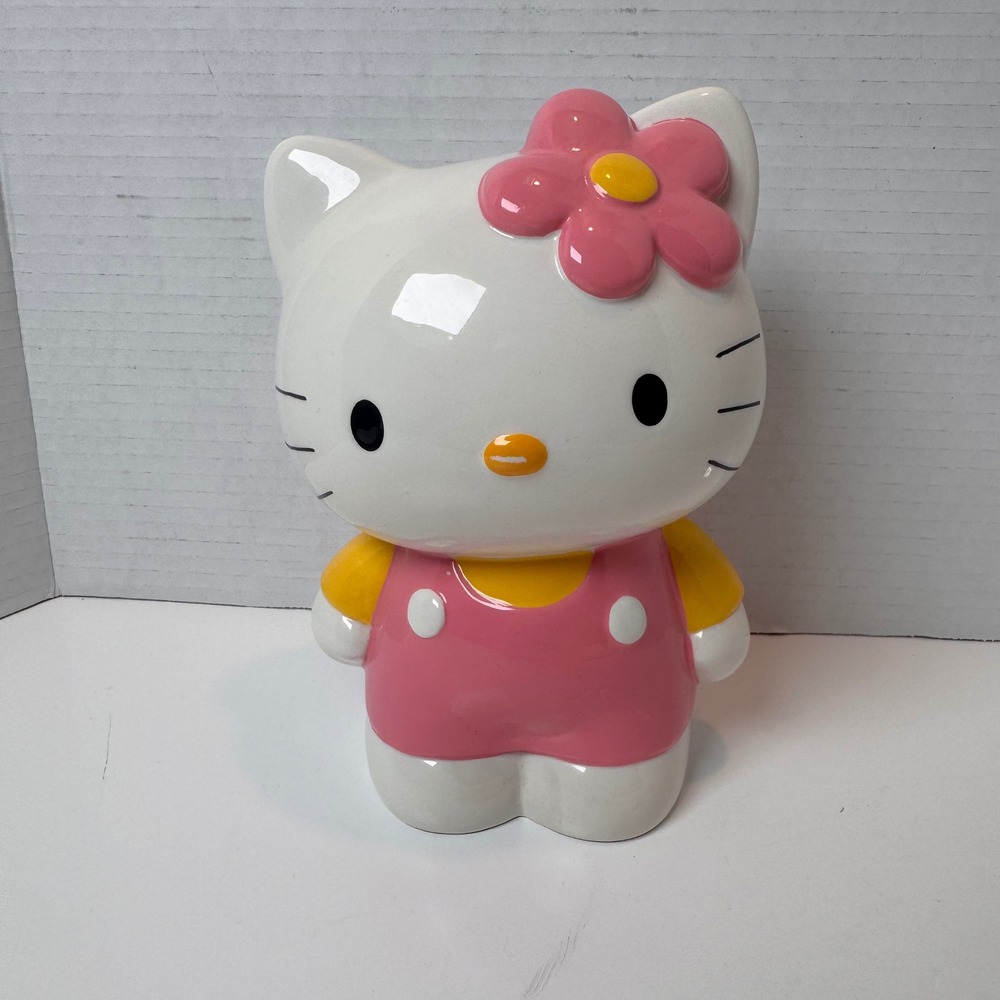 Sanrio Hello Kitty Coin Bank Pink Ceramic Flower 1998 Vintage Y2K Retro